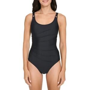 DKNY WOMENS SIZE XLARGE ONE PIECE STARBURST SWIMSUIT BLACK NEW